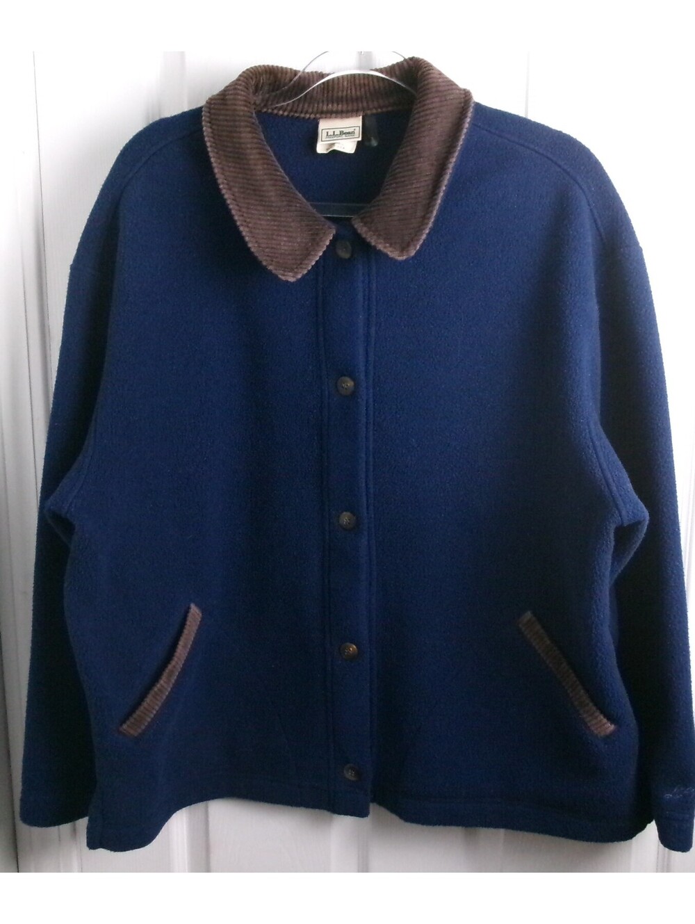 Vintage LL Bean Womens XL Navy Blue Fleece Barn Coat Corduroy Collar Made USA